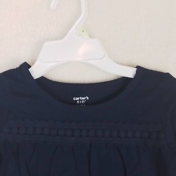 Carter's Kid Long Sleeve Cotton Top Tee Size 4 Navy‎ w/ Applique - Picture 4 of 12